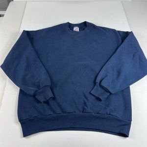 VTG 90s Jerzees Sweatshirt Adult Large Blue Blank Faded Pullover Crewneck USA